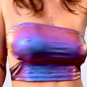 Dolls Kill Iridescent Strapless Crop Top
